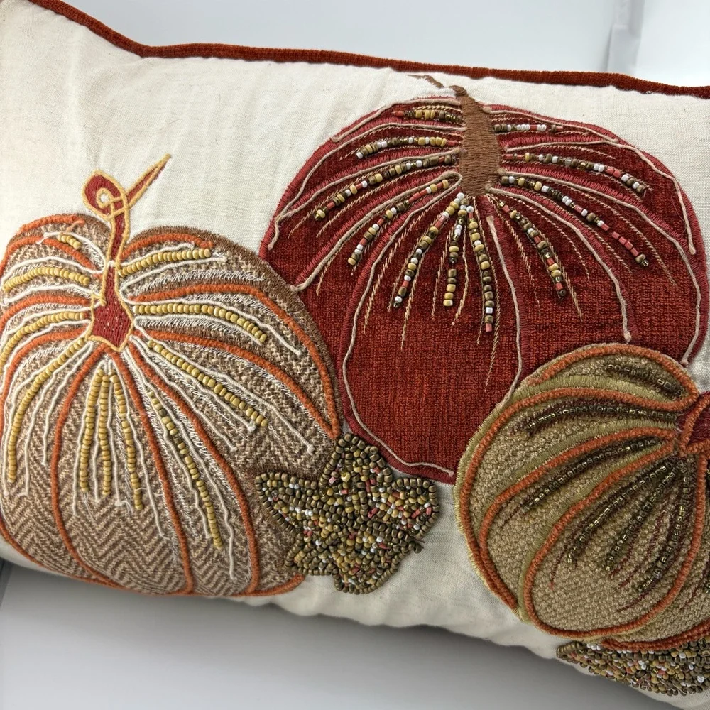 Autumn Harvest Beaded Decorative Pillow